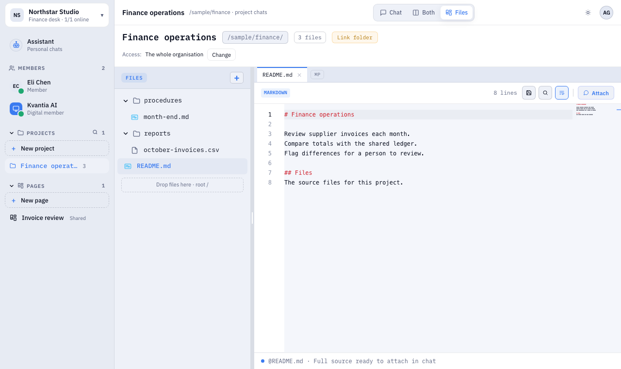 Kvantia projekta failu koks un redaktors ar Markdown failu